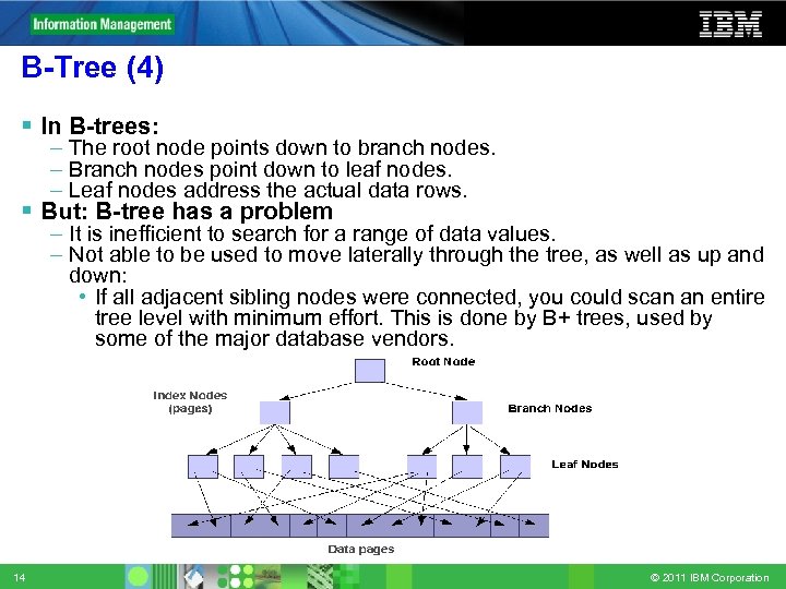 B-Tree (4) In B-trees: – The root node points down to branch nodes. –