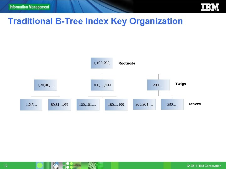 Traditional B-Tree Index Key Organization 19 © 2011 IBM Corporation 