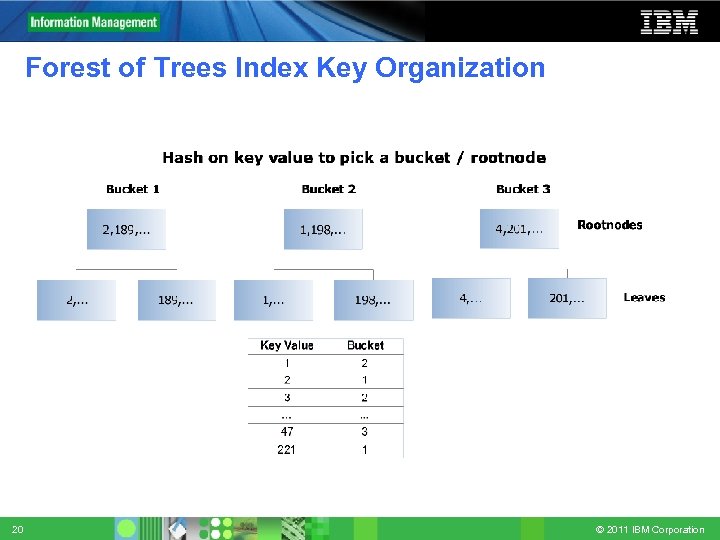 Forest of Trees Index Key Organization 20 © 2011 IBM Corporation 