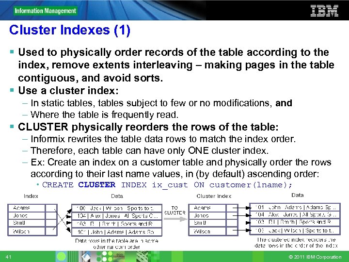 Cluster Indexes (1) Used to physically order records of the table according to the