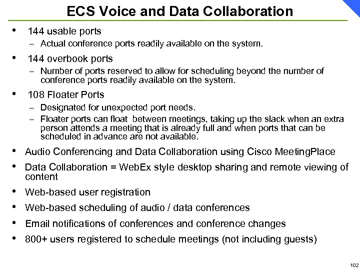 ECS Voice and Data Collaboration • 144 usable ports – Actual conference ports readily