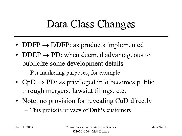 Data Class Changes • DDFP DDEP: as products implemented • DDEP PD: when deemed