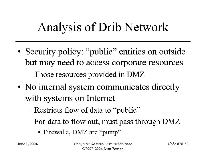 Analysis of Drib Network • Security policy: “public” entities on outside but may need