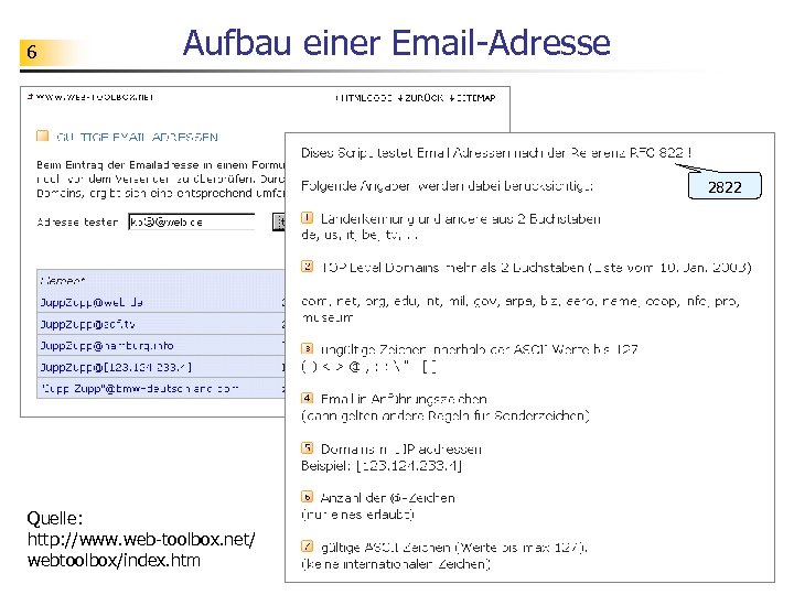 6 Aufbau einer Email-Adresse 2822 Quelle: http: //www. web-toolbox. net/ webtoolbox/index. htm 