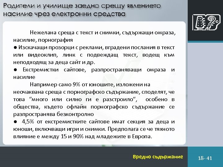 Нежелана среща с текст и снимки, съдържащи омраза, насилие, порнография ● Изскачащи прозорци с