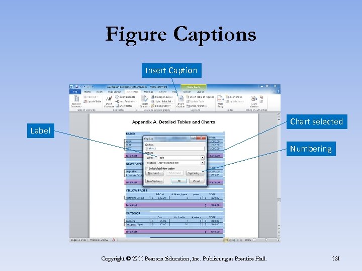 Figure Captions Insert Caption Chart selected Label Numbering Copyright © 2011 Pearson Education, Inc.