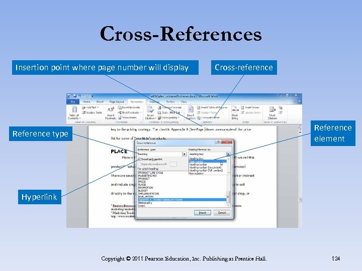 Cross-References Insertion point where page number will display Cross-reference Reference element Reference type Hyperlink