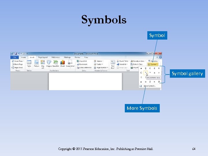 Symbols Symbol gallery More Symbols Copyright © 2011 Pearson Education, Inc. Publishing as Prentice