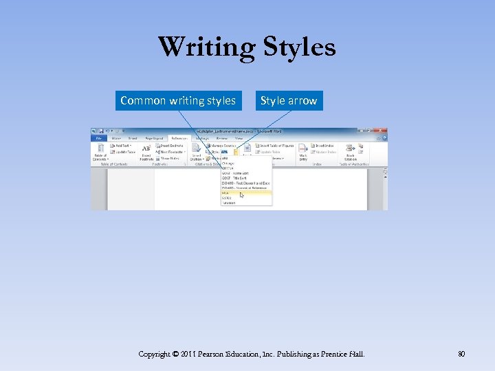 Writing Styles Common writing styles Style arrow Copyright © 2011 Pearson Education, Inc. Publishing