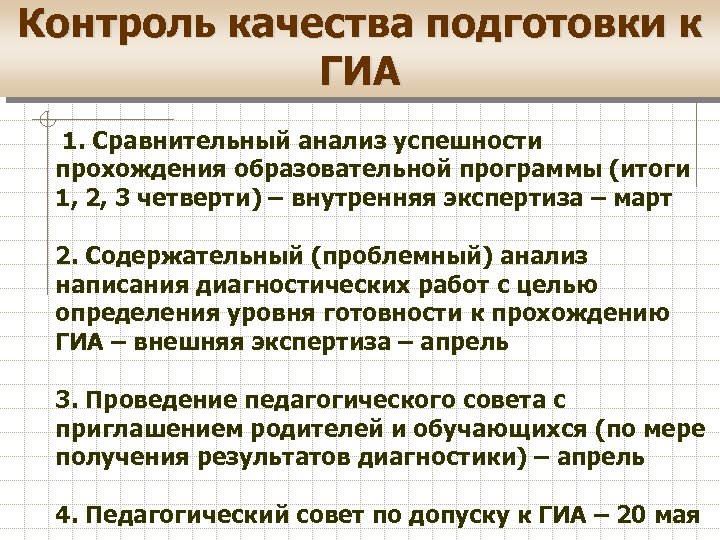 Контроль качества подготовки к ГИА 1. Сравнительный анализ успешности прохождения образовательной программы (итоги 1,