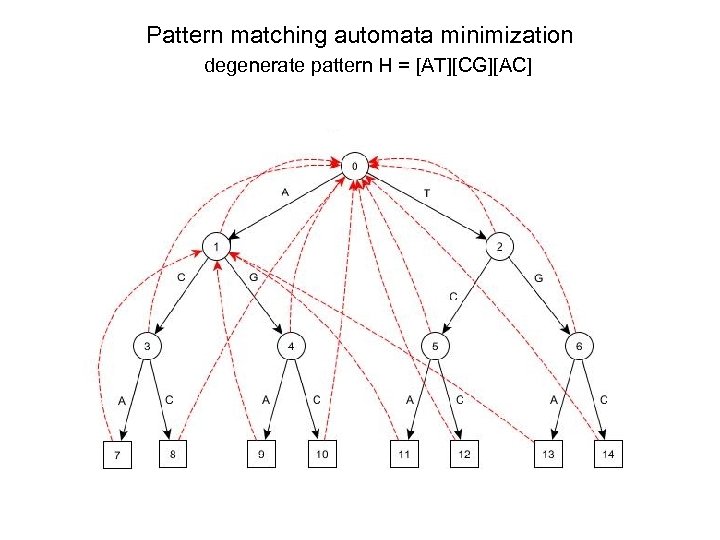 Pattern matching automata minimization degenerate pattern H = [AT][CG][AC] 