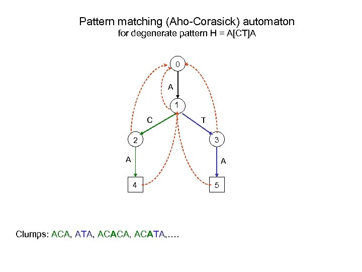 Pattern matching (Aho-Corasick) automaton for degenerate pattern H = A[CT]A 0 A 1 C