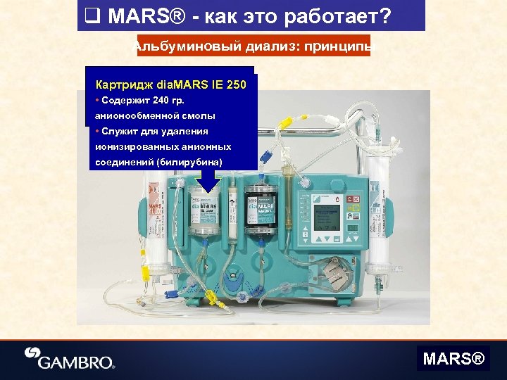 q MARS® - как это работает? Альбуминовый диализ: принципы Картридж dia. MARS IE 250