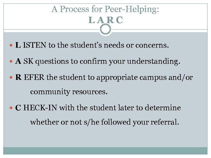 A Process for Peer-Helping: LARC L ISTEN to the student’s needs or concerns. A