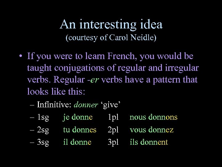 An interesting idea (courtesy of Carol Neidle) • If you were to learn French,
