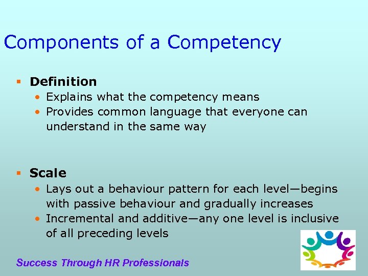 Components of a Competency § Definition • Explains what the competency means • Provides