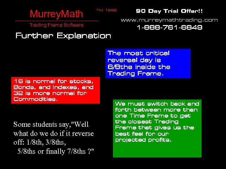 Murrey. Math TM 1998 90 Day Trial Offer!! www. murreymathtrading. com Trading Frame Software