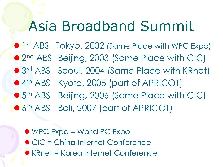 Asia Broadband Summit l 1 st ABS l 2 nd ABS l 3 rd
