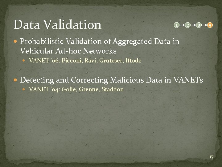 Data Validation 1 2 3 4 Probabilistic Validation of Aggregated Data in Vehicular Ad-hoc