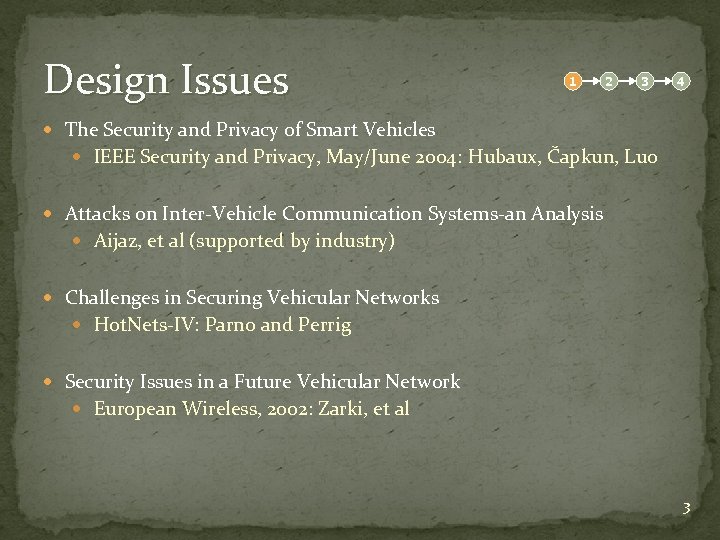 Design Issues 1 2 3 4 The Security and Privacy of Smart Vehicles IEEE