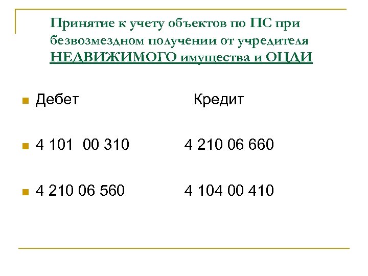 Принятие к учету объектов по ПС при безвозмездном получении от учредителя НЕДВИЖИМОГО имущества и