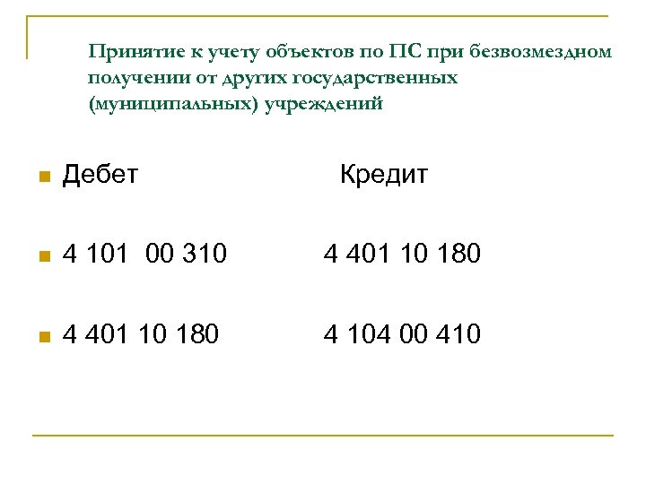 Принятие к учету объектов по ПС при безвозмездном получении от других государственных (муниципальных) учреждений