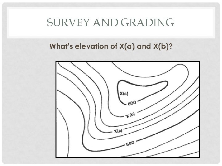 SURVEY AND GRADING What’s elevation of X(a) and X(b)? 