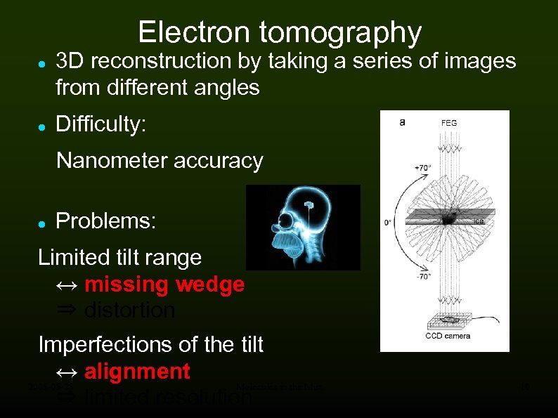 Electron tomography 3 D reconstruction by taking a series of images from different angles