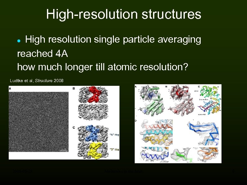 High-resolution structures High resolution single particle averaging reached 4 A how much longer till