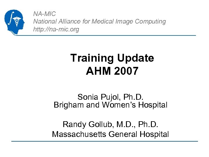 NA-MIC National Alliance for Medical Image Computing http: //na-mic. org Training Update AHM 2007