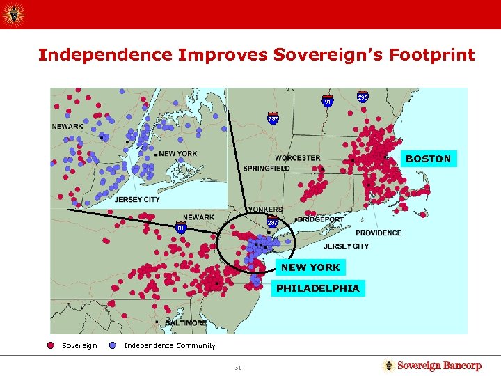 Independence Improves Sovereign’s Footprint 91 293 787 BOSTON 287 81 NEW YORK PHILADELPHIA Sovereign