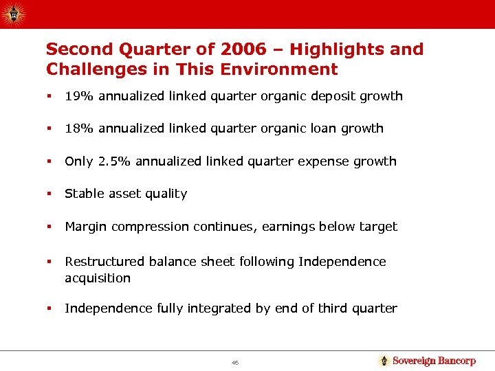 Second Quarter of 2006 – Highlights and Challenges in This Environment § 19% annualized
