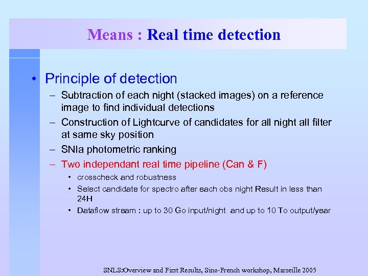Means : Real time detection • Principle of detection – Subtraction of each night