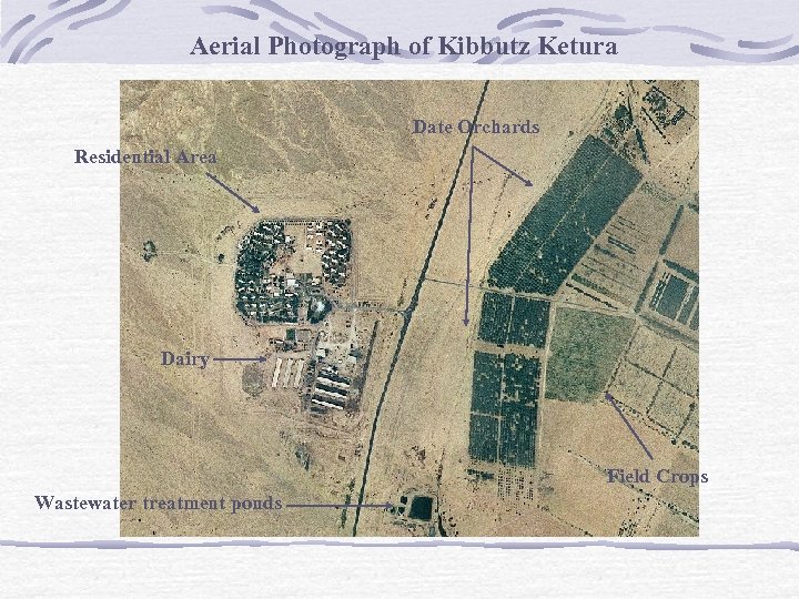 Aerial Photograph of Kibbutz Ketura Date Orchards Residential Area Dairy Field Crops Wastewater treatment