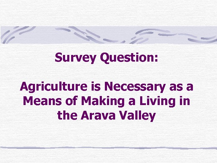 Survey Question: Agriculture is Necessary as a Means of Making a Living in the