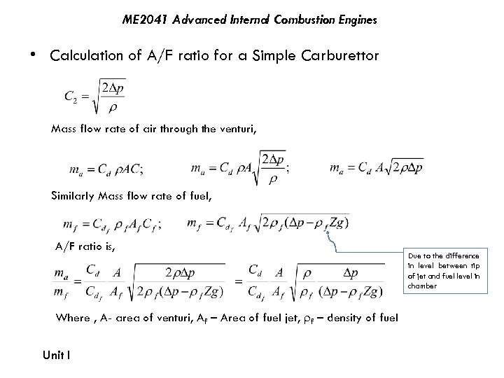 ME 2041 Advanced Internal Combustion Engines • Calculation of A/F ratio for a Simple