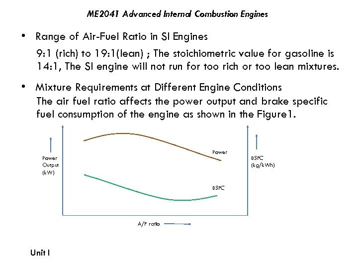 ME 2041 Advanced Internal Combustion Engines • Range of Air-Fuel Ratio in SI Engines