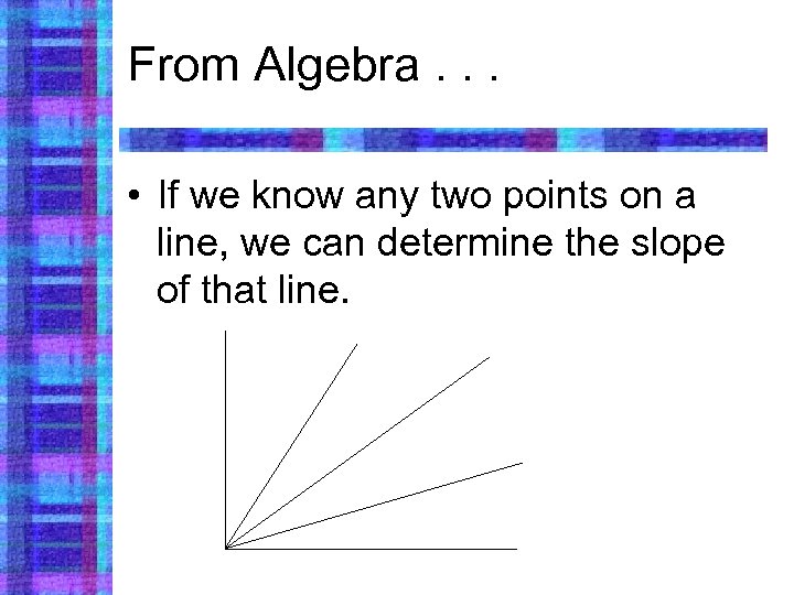 From Algebra. . . • If we know any two points on a line,