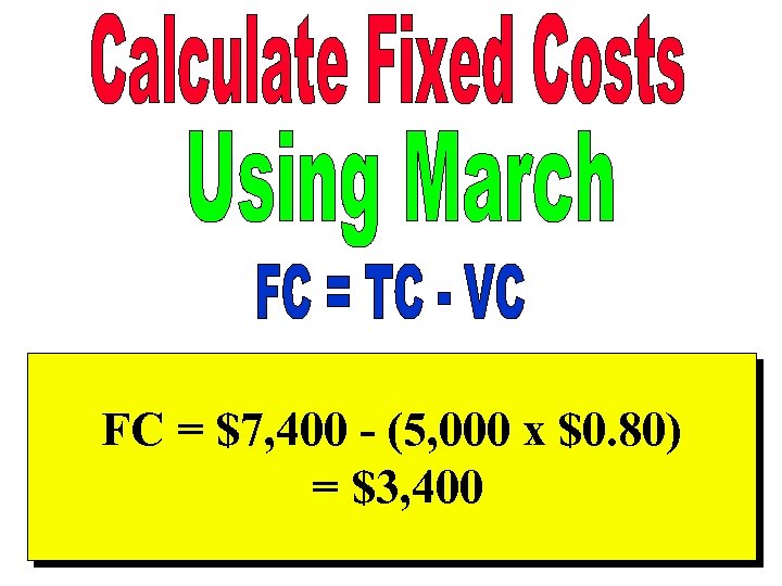 FC = $7, 400 - (5, 000 x $0. 80) = $3, 400 