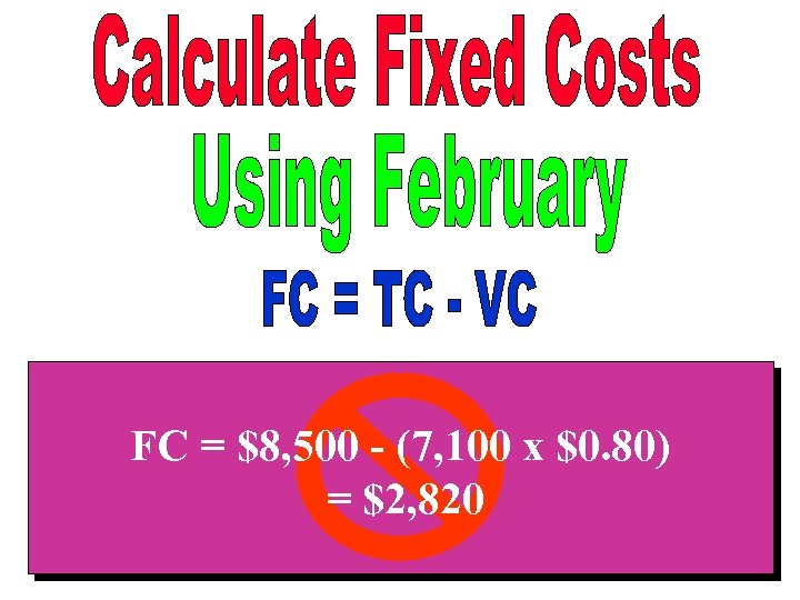 FC = $8, 500 - (7, 100 x $0. 80) = $2, 820 