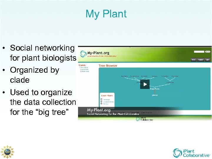 My Plant • Social networking for plant biologists • Organized by clade • Used