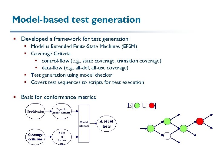 Model-based test generation § Developed a framework for test generation: § Model is Extended