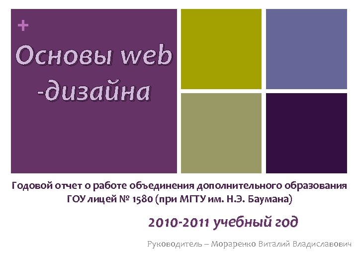 + Основы web -дизайна Годовой отчет о работе объединения дополнительного образования ГОУ лицей №