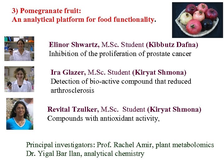 3) Pomegranate fruit: An analytical platform for food functionality. Elinor Shwartz, M. Sc. Student