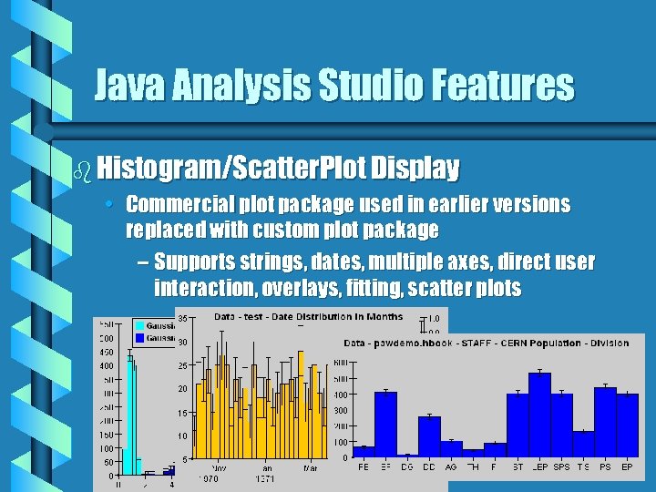 Java Analysis Studio Features b Histogram/Scatter. Plot Display • Commercial plot package used in