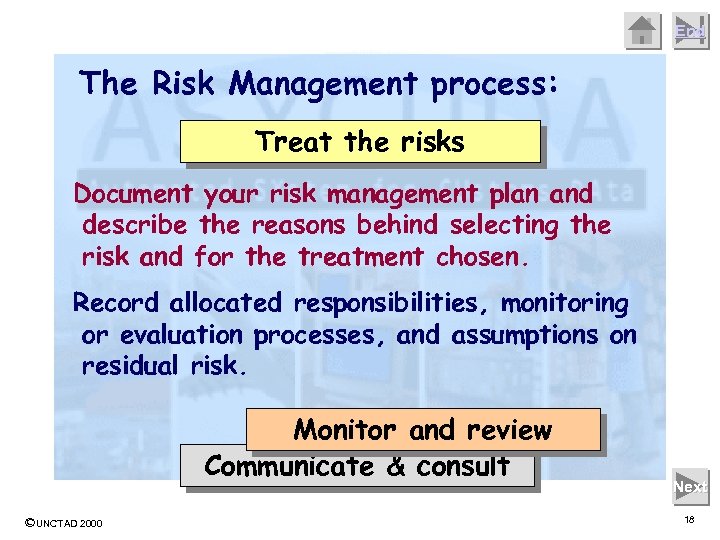End The Risk Management process: Treat the risks Document your risk management plan and