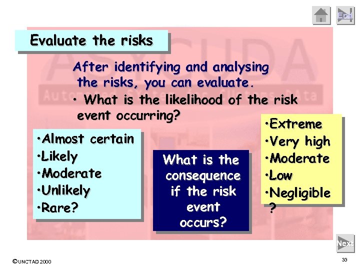 End Evaluate the risks After identifying and analysing the risks, you can evaluate. •