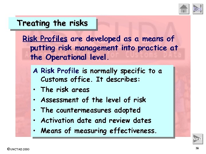 End Treating the risks Risk Profiles are developed as a means of putting risk
