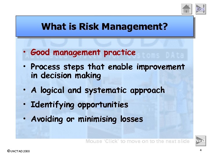 End What is Risk Management? • Good management practice • Process steps that enable