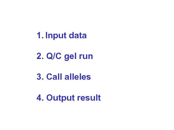 1. Input data 2. Q/C gel run 3. Call alleles 4. Output result 